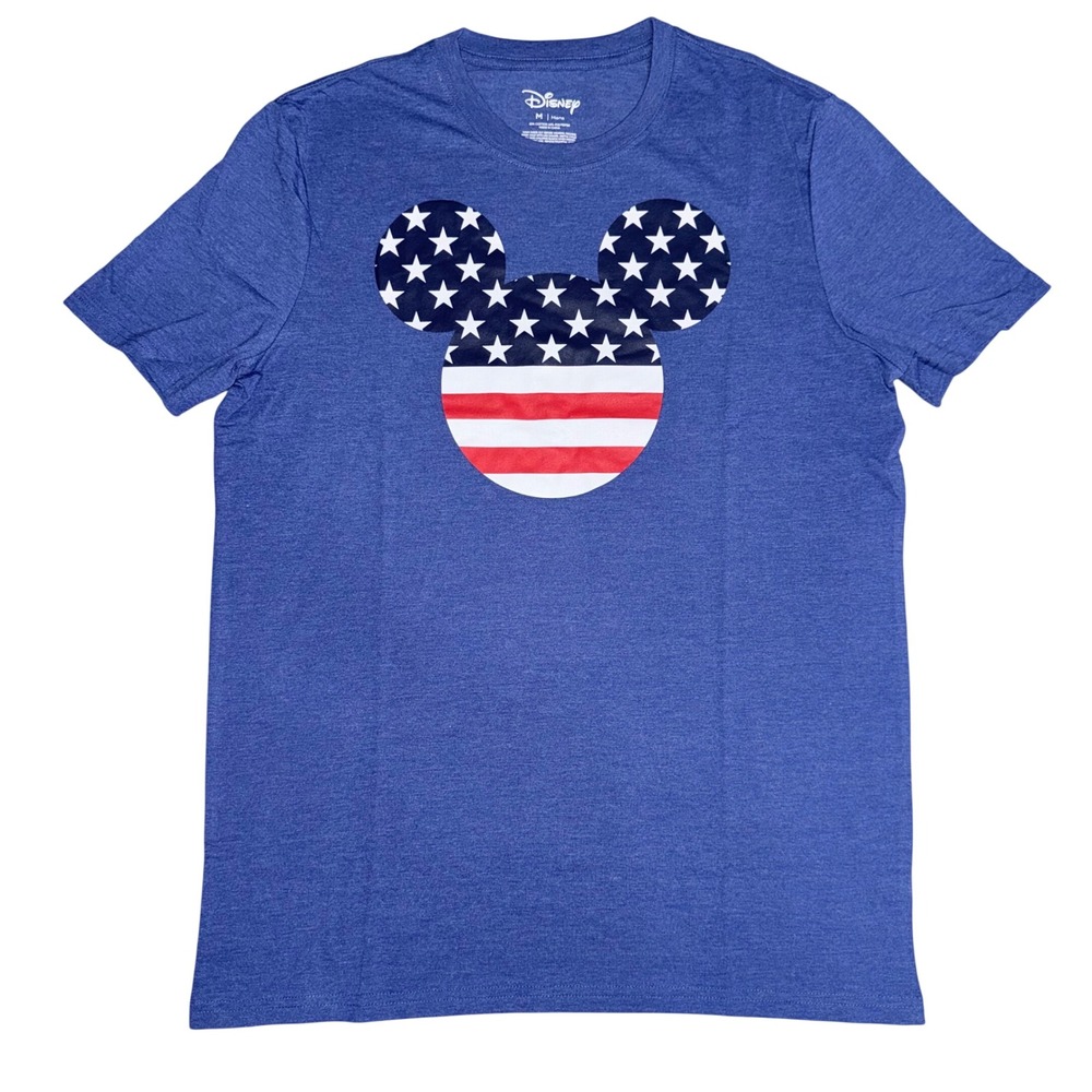 Disney Mickey Mouse American Flag Patriotic Blue Heather T-Shirt Mens Medium